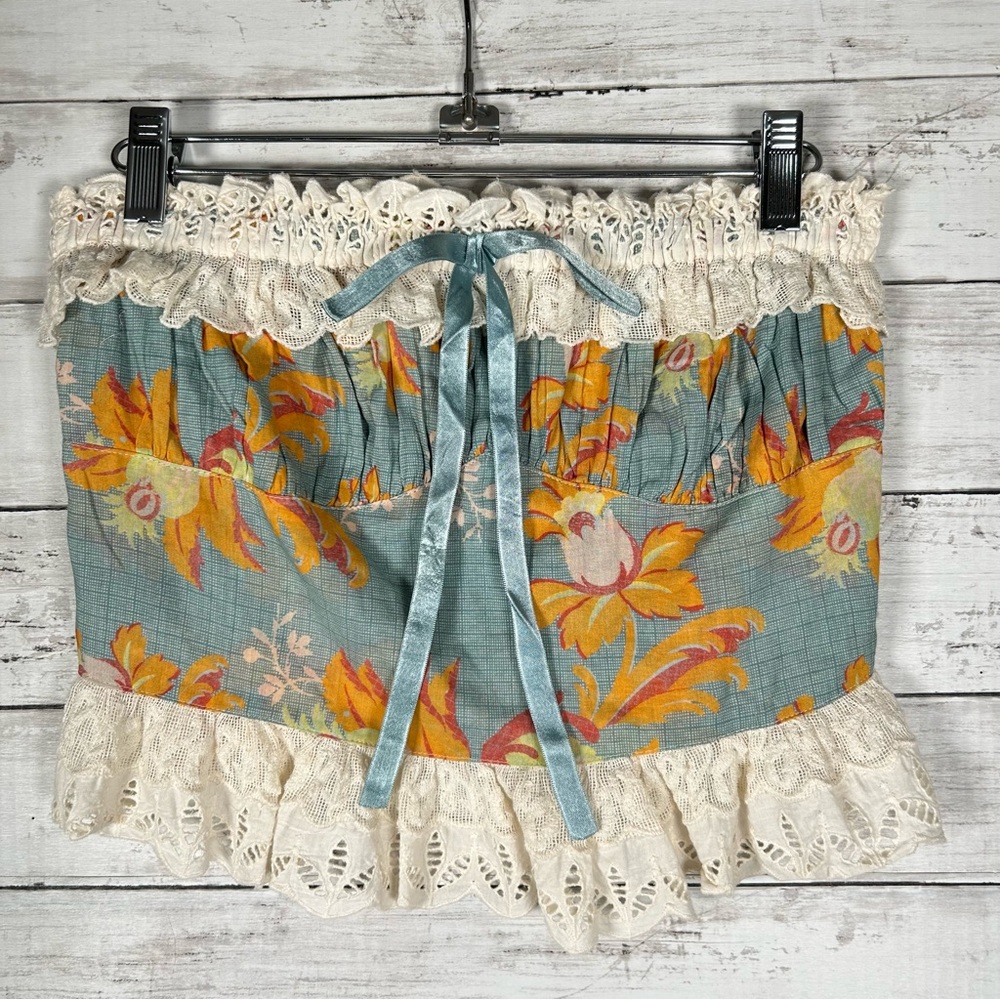 Free People Dolly Floral Lace Tube Bustier Crop Top Ocean Blue Size S NWT $128 - Picture 4 of 8